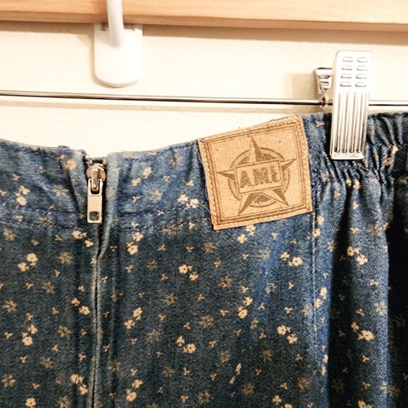 Vtg AMI Women Denim/Jean Midi Fit Flare Floral Skirt Sz10 Y2K Retro Look Western - Picture 2 of 14